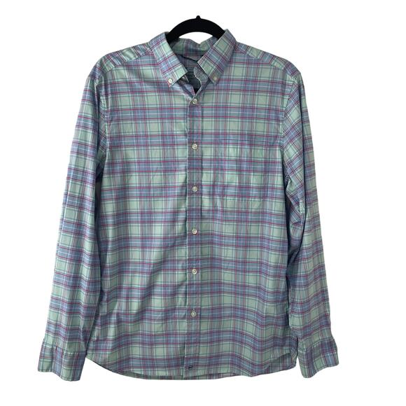 Vineyard Vines On The Go Performance Teal Pink Plaid Button Down Mens Small - Picture 1 of 6